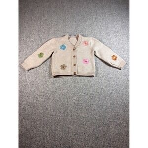 Toddler Girls Beige Embroidered Flower Cardigan Sweater 2-3 Years